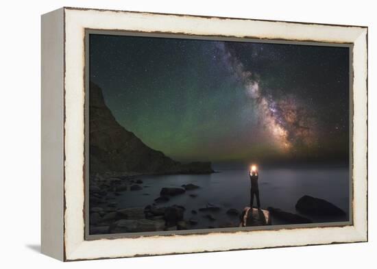 A Man Stands on the Shore of the Black Sea at Night under Milky Way-Stocktrek Images-Framed Premier Image Canvas