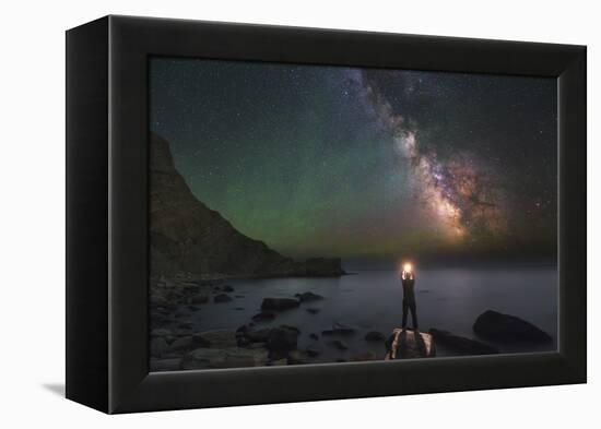 A Man Stands on the Shore of the Black Sea at Night under Milky Way-Stocktrek Images-Framed Premier Image Canvas