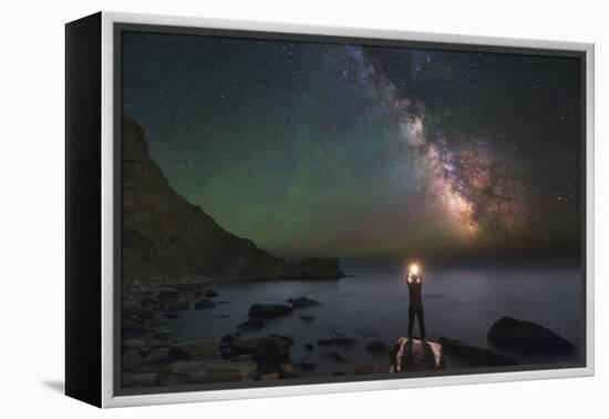 A Man Stands on the Shore of the Black Sea at Night under Milky Way-Stocktrek Images-Framed Premier Image Canvas