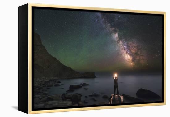 A Man Stands on the Shore of the Black Sea at Night under Milky Way-Stocktrek Images-Framed Premier Image Canvas