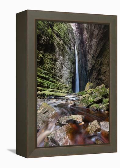 A Man Stands under Cachoeira Fumacinha Waterfall in Chapada Diamantina National Park-Alex Saberi-Framed Premier Image Canvas