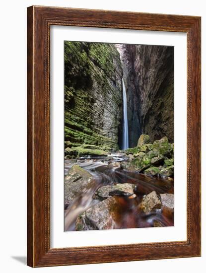 A Man Stands under Cachoeira Fumacinha Waterfall in Chapada Diamantina National Park-Alex Saberi-Framed Photographic Print