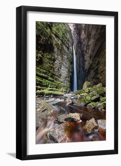 A Man Stands under Cachoeira Fumacinha Waterfall in Chapada Diamantina National Park-Alex Saberi-Framed Photographic Print