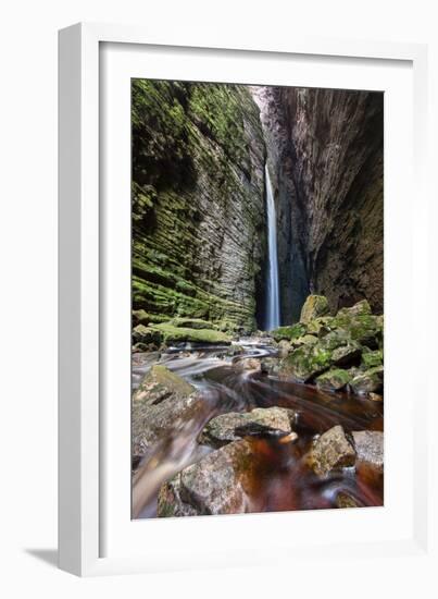 A Man Stands under Cachoeira Fumacinha Waterfall in Chapada Diamantina National Park-Alex Saberi-Framed Photographic Print