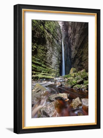 A Man Stands under Cachoeira Fumacinha Waterfall in Chapada Diamantina National Park-Alex Saberi-Framed Photographic Print