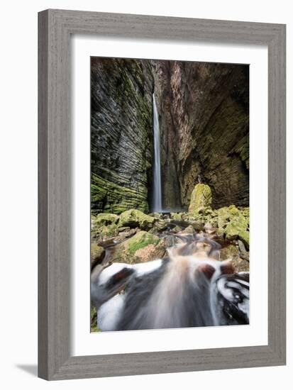 A Man Stands under Cachoeira Fumacinha Waterfall in Chapada Diamantina National Park-Alex Saberi-Framed Photographic Print