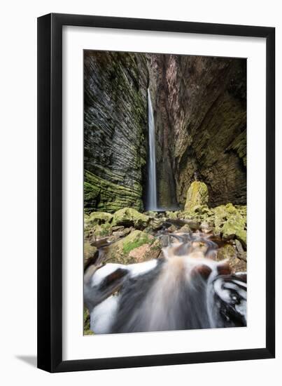 A Man Stands under Cachoeira Fumacinha Waterfall in Chapada Diamantina National Park-Alex Saberi-Framed Photographic Print