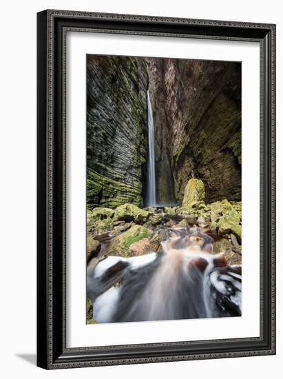 A Man Stands under Cachoeira Fumacinha Waterfall in Chapada Diamantina National Park-Alex Saberi-Framed Photographic Print