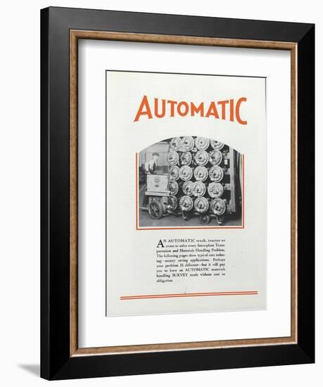 A Man Using an Automatic Transportation Company's Automatic Truck to Move Heavy Loads Within a Fact-null-Framed Giclee Print