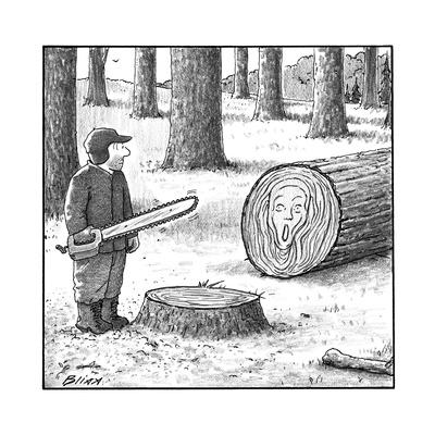 A man who has just cut down a tree sees that the tree rings resemble The S?  - New Yorker Cartoon' Premium Giclee Print 