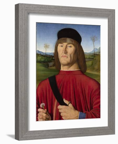 A Man with a Pink, C. 1495-Andrea Solari-Framed Giclee Print