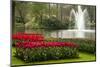 A Manicured Flower Garden of Tulips with a Lake and Water Fountain-Sheila Haddad-Mounted Photographic Print