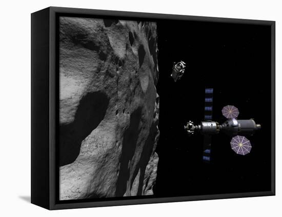 A Manned Maneuvering Vehicle Descends Toward the Surface of a Small Asteroid-Stocktrek Images-Framed Premier Image Canvas