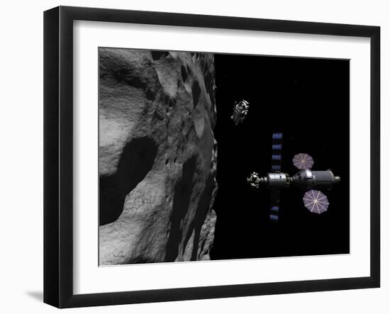 A Manned Maneuvering Vehicle Descends Toward the Surface of a Small Asteroid-Stocktrek Images-Framed Photographic Print