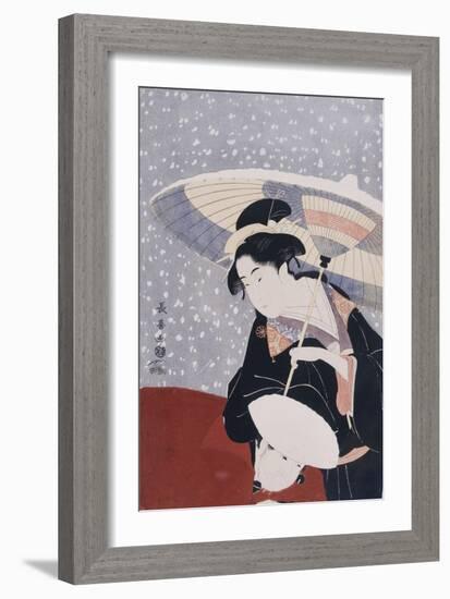 A Manservant Clearing the Geta of a Beauty on a Winters Day-Chokosai Eisho-Framed Giclee Print