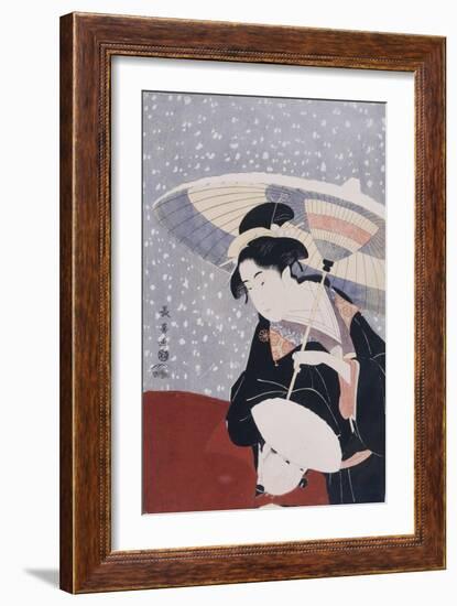 A Manservant Clearing the Geta of a Beauty on a Winters Day-Chokosai Eisho-Framed Giclee Print