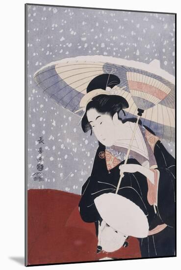 A Manservant Clearing the Geta of a Beauty on a Winters Day-Chokosai Eisho-Mounted Giclee Print