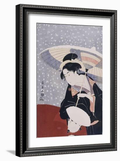 A Manservant Clearing the Geta of a Beauty on a Winters Day-Chokosai Eisho-Framed Giclee Print