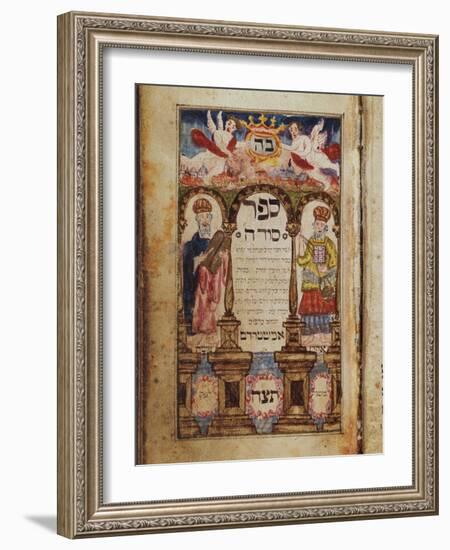 A Manuscript Page Depicting Moses and Aaron with an Imaginary Townscape of Jerusalem-null-Framed Giclee Print