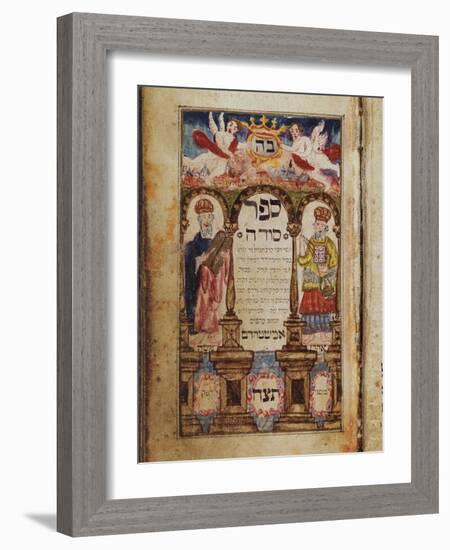 A Manuscript Page Depicting Moses and Aaron with an Imaginary Townscape of Jerusalem-null-Framed Giclee Print