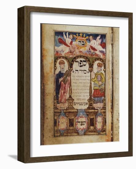 A Manuscript Page Depicting Moses and Aaron with an Imaginary Townscape of Jerusalem-null-Framed Giclee Print