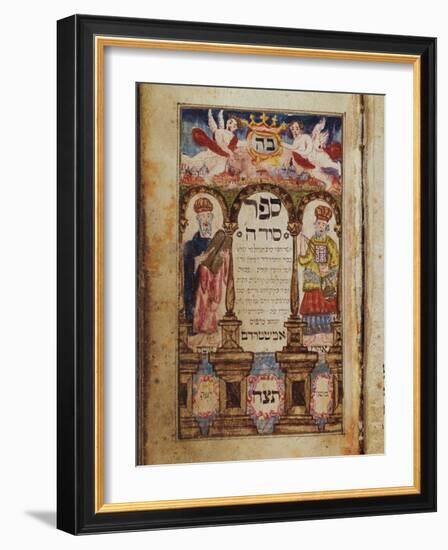 A Manuscript Page Depicting Moses and Aaron with an Imaginary Townscape of Jerusalem-null-Framed Giclee Print