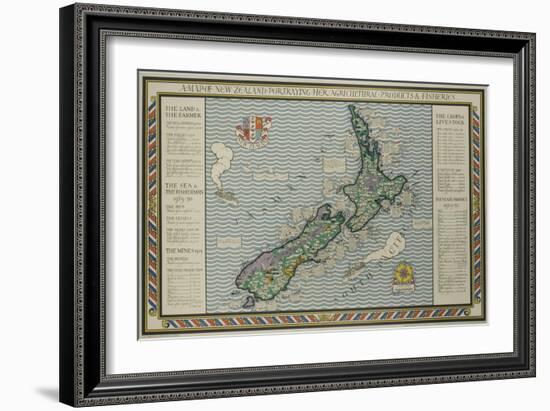 A Map of New Zealand Portraying Her Agricultural Products and Fisheries-null-Framed Giclee Print