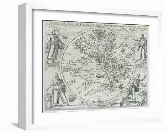 A Map of the Americas, 1590-1601-Johann Theodor de Bry-Framed Giclee Print