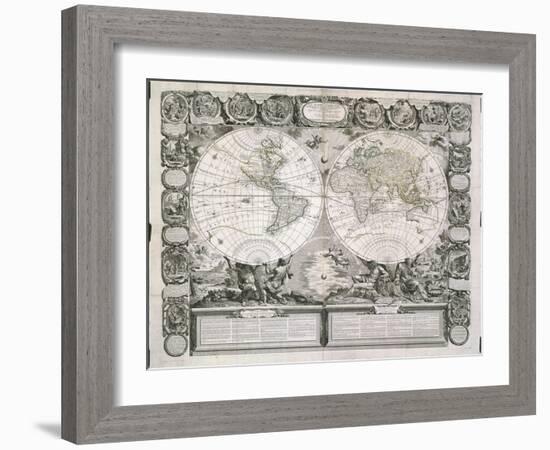 A Map of the Earth Divided into Two Hemispheres-Jean-Honoré Fragonard-Framed Giclee Print