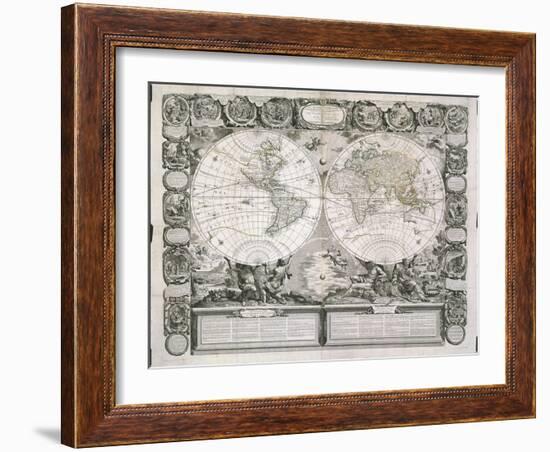 A Map of the Earth Divided into Two Hemispheres-Jean-Honoré Fragonard-Framed Giclee Print