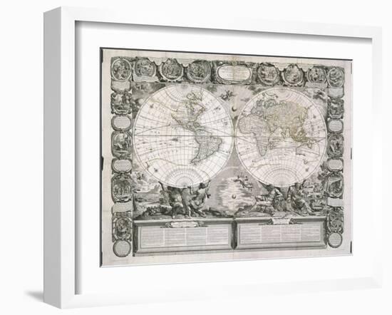 A Map of the Earth Divided into Two Hemispheres-Jean-Honoré Fragonard-Framed Giclee Print