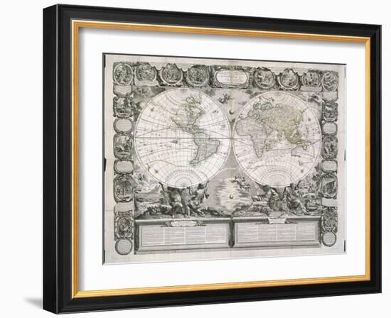 A Map of the Earth Divided into Two Hemispheres-Jean-Honoré Fragonard-Framed Giclee Print