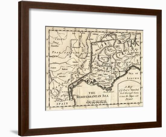 A Map of the Route Hannibal Took Through Gaul and over the Alps into Italy-null-Framed Giclee Print