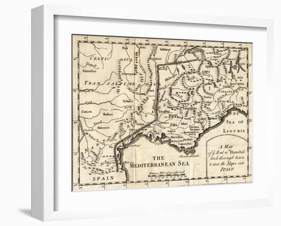 A Map of the Route Hannibal Took Through Gaul and over the Alps into Italy-null-Framed Giclee Print