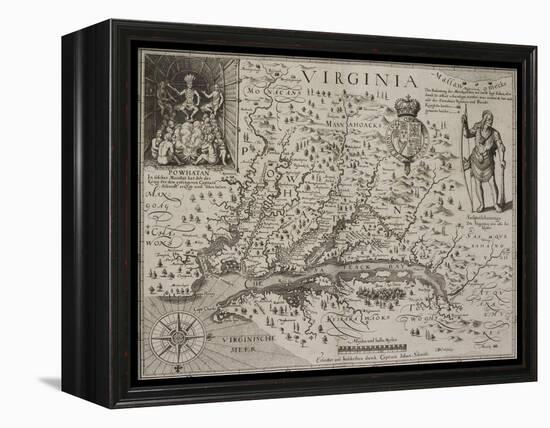 A Map Of Virginia-Johann De Bry-Framed Premier Image Canvas