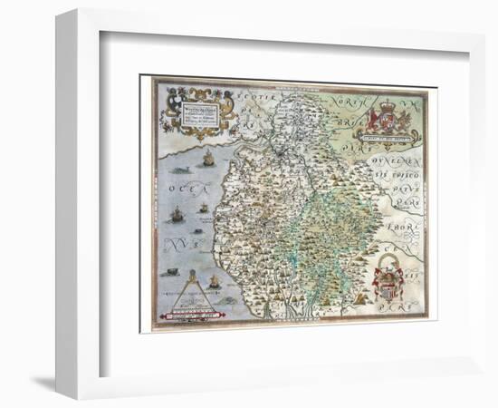 A Map of Westmorland and Cumberland, 1576-Christopher Saxton-Framed Giclee Print