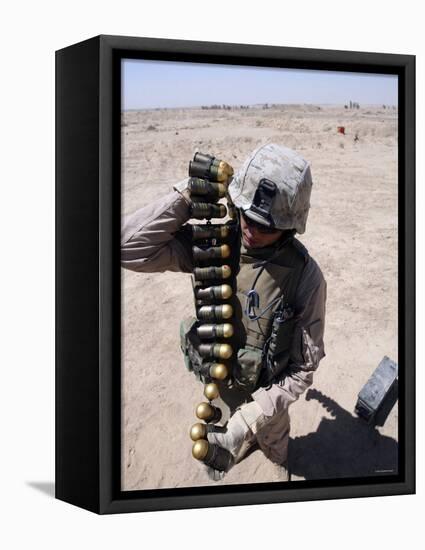 A Marine Handles a String of 40 mm High-Explosive Grenades-Stocktrek Images-Framed Premier Image Canvas