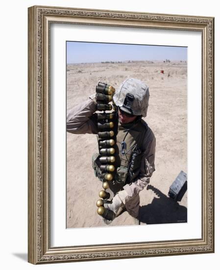 A Marine Handles a String of 40 mm High-Explosive Grenades-Stocktrek Images-Framed Photographic Print