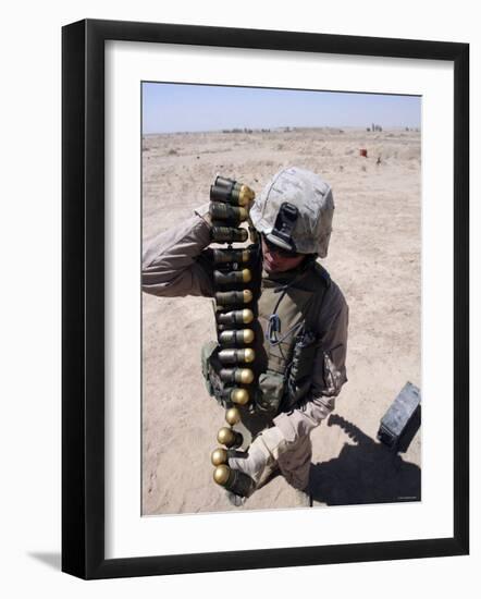 A Marine Handles a String of 40 mm High-Explosive Grenades-Stocktrek Images-Framed Photographic Print