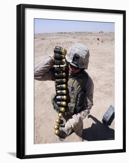 A Marine Handles a String of 40 mm High-Explosive Grenades-Stocktrek Images-Framed Photographic Print