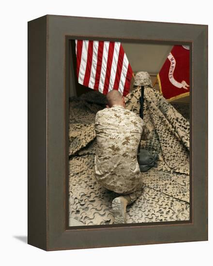 A Marine Kneels Before the Rifle, Boots and Identification Tags During a Memorial Service-Stocktrek Images-Framed Premier Image Canvas