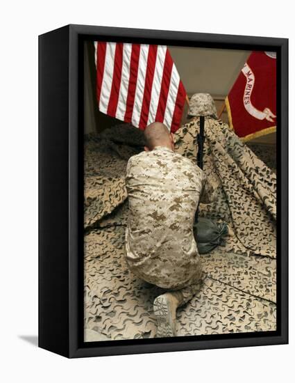 A Marine Kneels Before the Rifle, Boots and Identification Tags During a Memorial Service-Stocktrek Images-Framed Premier Image Canvas