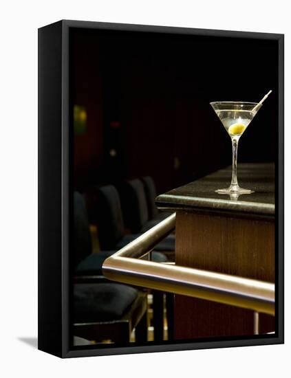 A Martini with an Olive on a Bar-Alexandre Oliveira-Framed Premier Image Canvas