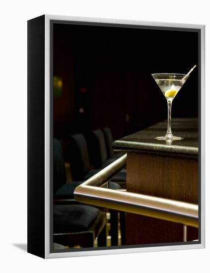 A Martini with an Olive on a Bar-Alexandre Oliveira-Framed Premier Image Canvas