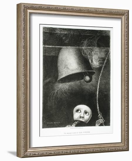 A Mask Sounds the Death Knell, 1882 (Lithograph)-Odilon Redon-Framed Giclee Print
