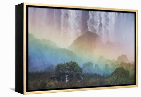 A Massive Rainbow Descends over Iguazu Falls-Alex Saberi-Framed Premier Image Canvas