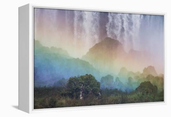 A Massive Rainbow Descends over Iguazu Falls-Alex Saberi-Framed Premier Image Canvas