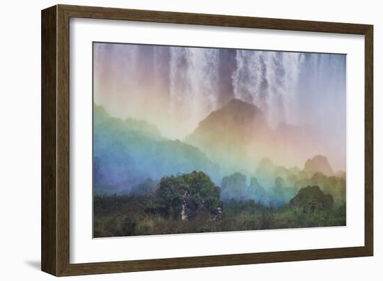 A Massive Rainbow Descends over Iguazu Falls-Alex Saberi-Framed Photographic Print