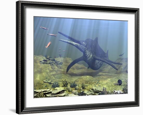 A Massive Shonisaurus Attempts to Make a Meal of a School of Squid-Like Belemnites-Stocktrek Images-Framed Photographic Print