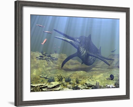 A Massive Shonisaurus Attempts to Make a Meal of a School of Squid-Like Belemnites-Stocktrek Images-Framed Photographic Print